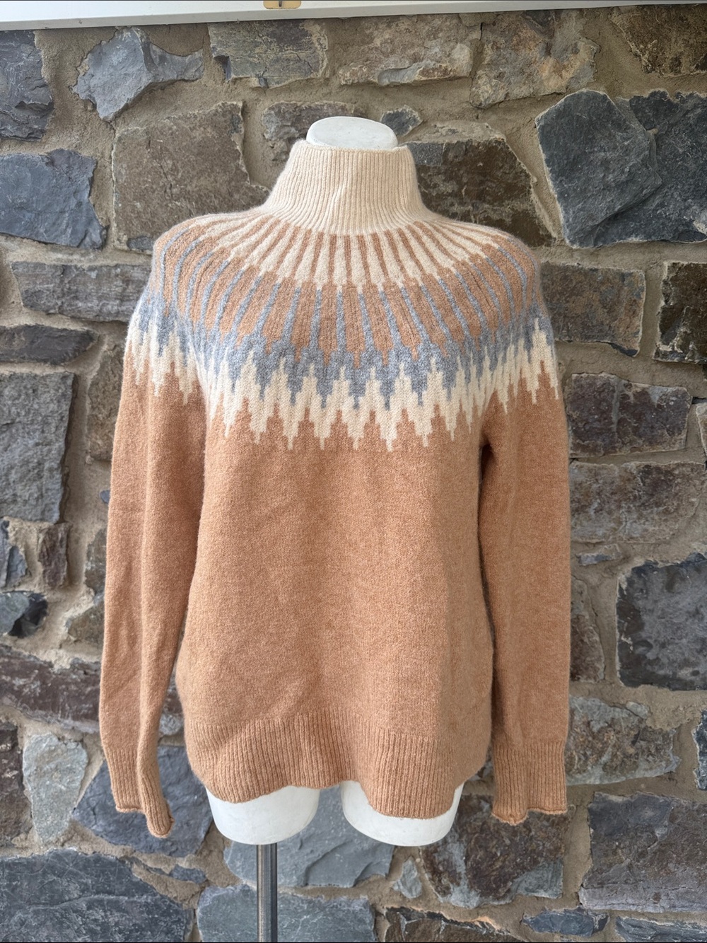 J.Crew Fair Isle Turtleneck Sweater Merino Alpaca Camel M